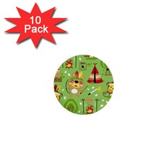 Cartoon Animals Indian Tribes Seamless Pattern Vector 1  Mini Buttons (10 pack) 