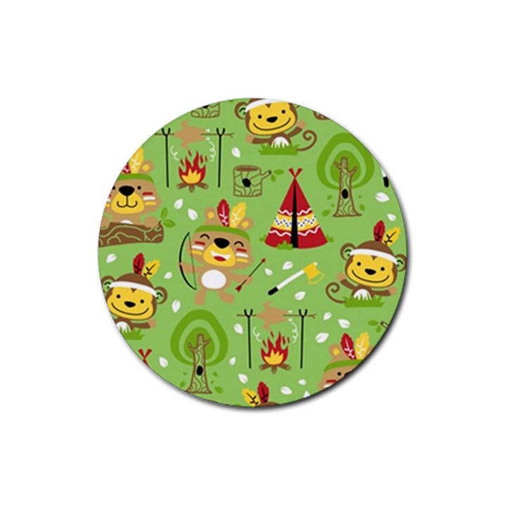 Cartoon Animals Indian Tribes Seamless Pattern Vector Rubber Coaster (Round) 