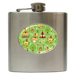 Cartoon Animals Indian Tribes Seamless Pattern Vector Hip Flask (6 oz)