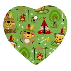 Cartoon Animals Indian Tribes Seamless Pattern Vector Heart Ornament (Two Sides)