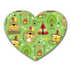 Cartoon Animals Indian Tribes Seamless Pattern Vector Heart Mousepads