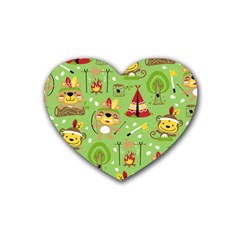 Cartoon Animals Indian Tribes Seamless Pattern Vector Rubber Coaster (Heart) 