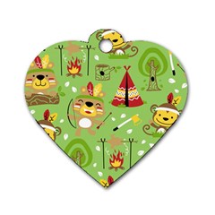 Cartoon Animals Indian Tribes Seamless Pattern Vector Dog Tag Heart (Two Sides)