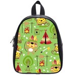 Cartoon Animals Indian Tribes Seamless Pattern Vector School Bag (Small) Front