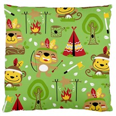 Cartoon Animals Indian Tribes Seamless Pattern Vector Large Cushion Case (Two Sides)