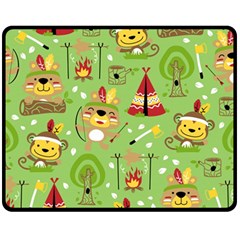 Cartoon Animals Indian Tribes Seamless Pattern Vector Double Sided Fleece Blanket (Medium) 