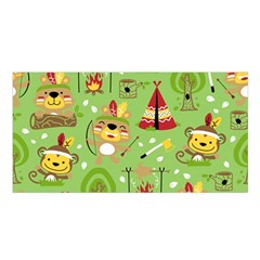 Cartoon Animals Indian Tribes Seamless Pattern Vector Satin Shawl