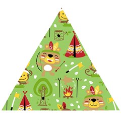 Cartoon Animals Indian Tribes Seamless Pattern Vector Wooden Puzzle Triangle