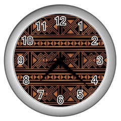 Colorful Bright Ethnic Seamless Striped Pattern Background Orange Black Colors Wall Clock (silver) by Wegoenart