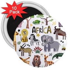 Cartoon African Animals 3  Magnets (10 Pack)  by Wegoenart