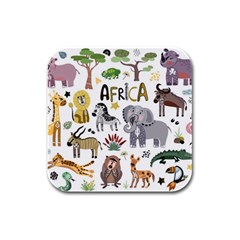 Cartoon African Animals Rubber Square Coaster (4 Pack)  by Wegoenart