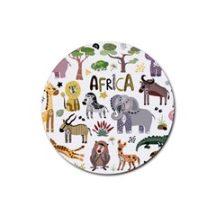 Cartoon African Animals Rubber Round Coaster (4 Pack)  by Wegoenart