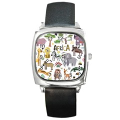 Cartoon African Animals Square Metal Watch by Wegoenart