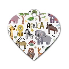 Cartoon African Animals Dog Tag Heart (one Side) by Wegoenart