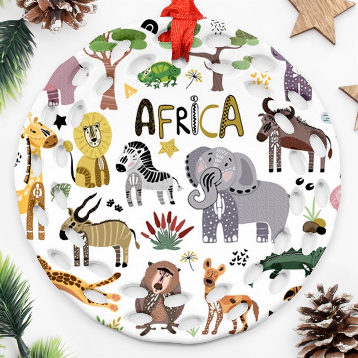 Cartoon African Animals Ornament (Round Filigree)