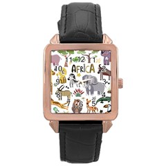 Cartoon African Animals Rose Gold Leather Watch  by Wegoenart