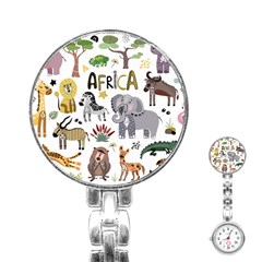 Cartoon African Animals Stainless Steel Nurses Watch by Wegoenart