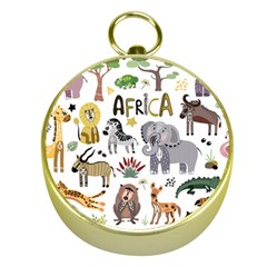 Cartoon African Animals Gold Compasses by Wegoenart