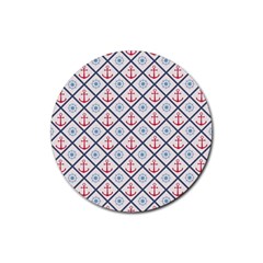 Seamless Pattern With Cross Lines Steering Wheel Anchor Rubber Round Coaster (4 Pack)  by Wegoenart