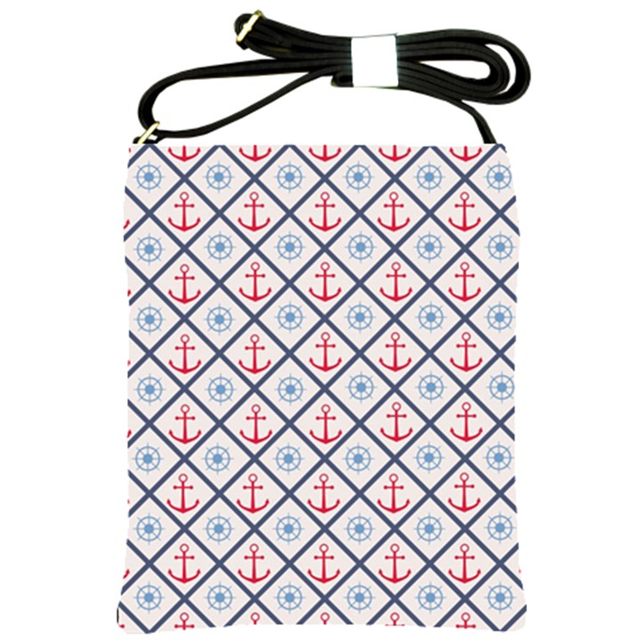 Seamless Pattern With Cross Lines Steering Wheel Anchor Shoulder Sling Bag