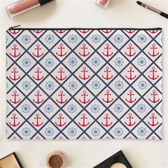 Seamless Pattern With Cross Lines Steering Wheel Anchor Cosmetic Bag (xxxl) by Wegoenart