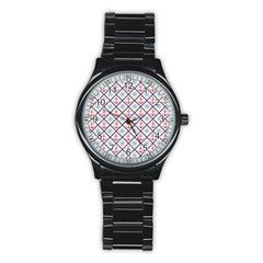 Seamless Pattern With Cross Lines Steering Wheel Anchor Stainless Steel Round Watch by Wegoenart