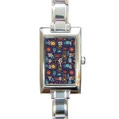 Trendy African Maya Seamless Pattern With Doodle Hand Drawn Ancient Objects Rectangle Italian Charm Watch by Wegoenart