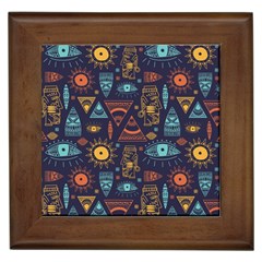 Trendy African Maya Seamless Pattern With Doodle Hand Drawn Ancient Objects Framed Tile