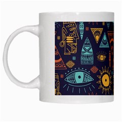 Trendy African Maya Seamless Pattern With Doodle Hand Drawn Ancient Objects White Mugs