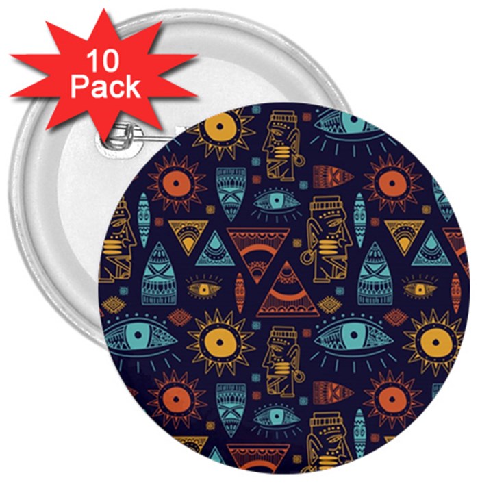 Trendy African Maya Seamless Pattern With Doodle Hand Drawn Ancient Objects 3  Buttons (10 pack) 