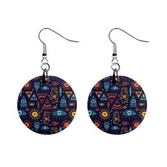 Trendy African Maya Seamless Pattern With Doodle Hand Drawn Ancient Objects Mini Button Earrings