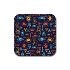 Trendy African Maya Seamless Pattern With Doodle Hand Drawn Ancient Objects Rubber Coaster (Square) 