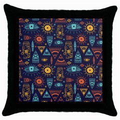 Trendy African Maya Seamless Pattern With Doodle Hand Drawn Ancient Objects Throw Pillow Case (Black)