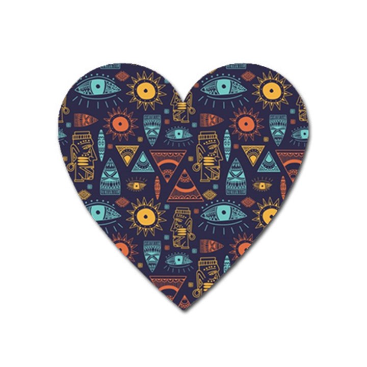 Trendy African Maya Seamless Pattern With Doodle Hand Drawn Ancient Objects Heart Magnet