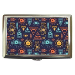 Trendy African Maya Seamless Pattern With Doodle Hand Drawn Ancient Objects Cigarette Money Case