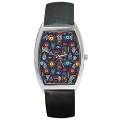 Trendy African Maya Seamless Pattern With Doodle Hand Drawn Ancient Objects Barrel Style Metal Watch by Wegoenart