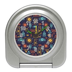 Trendy African Maya Seamless Pattern With Doodle Hand Drawn Ancient Objects Travel Alarm Clock