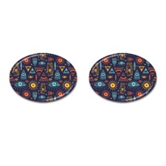 Trendy African Maya Seamless Pattern With Doodle Hand Drawn Ancient Objects Cufflinks (Oval)