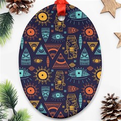 Trendy African Maya Seamless Pattern With Doodle Hand Drawn Ancient Objects Oval Ornament (Two Sides)