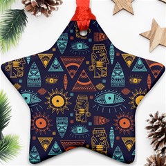 Trendy African Maya Seamless Pattern With Doodle Hand Drawn Ancient Objects Star Ornament (two Sides)