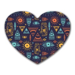 Trendy African Maya Seamless Pattern With Doodle Hand Drawn Ancient Objects Heart Mousepads