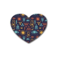 Trendy African Maya Seamless Pattern With Doodle Hand Drawn Ancient Objects Rubber Coaster (Heart) 