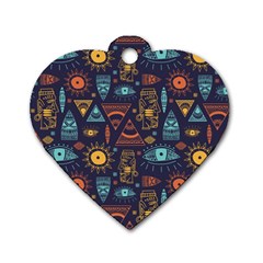 Trendy African Maya Seamless Pattern With Doodle Hand Drawn Ancient Objects Dog Tag Heart (Two Sides)