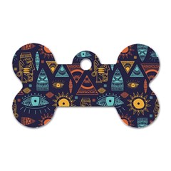 Trendy African Maya Seamless Pattern With Doodle Hand Drawn Ancient Objects Dog Tag Bone (Two Sides)