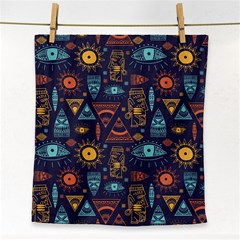 Trendy African Maya Seamless Pattern With Doodle Hand Drawn Ancient Objects Face Towel