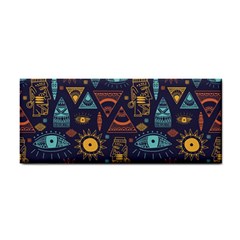 Trendy African Maya Seamless Pattern With Doodle Hand Drawn Ancient Objects Hand Towel by Wegoenart