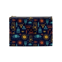 Trendy African Maya Seamless Pattern With Doodle Hand Drawn Ancient Objects Cosmetic Bag (medium) by Wegoenart