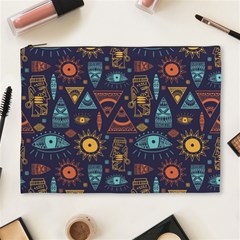 Trendy African Maya Seamless Pattern With Doodle Hand Drawn Ancient Objects Cosmetic Bag (XL)