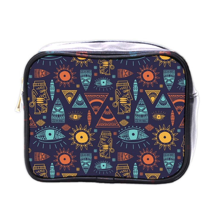 Trendy African Maya Seamless Pattern With Doodle Hand Drawn Ancient Objects Mini Toiletries Bag (One Side)