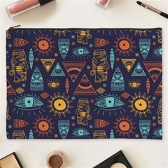 Trendy African Maya Seamless Pattern With Doodle Hand Drawn Ancient Objects Cosmetic Bag (XXXL)